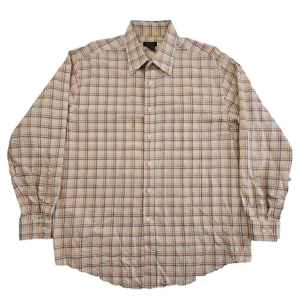 Harold Powell Shirt Men's XL Button Down Long Sleeve Brown Plaid EUC LN Cotton
